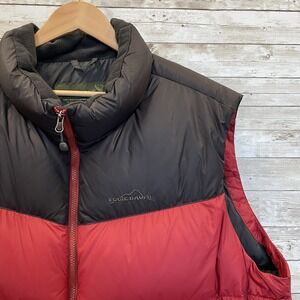 Vintage Eddie Bauer Mens XXL Tall Vest Goose Down Eb700 Red & Black Full Zip